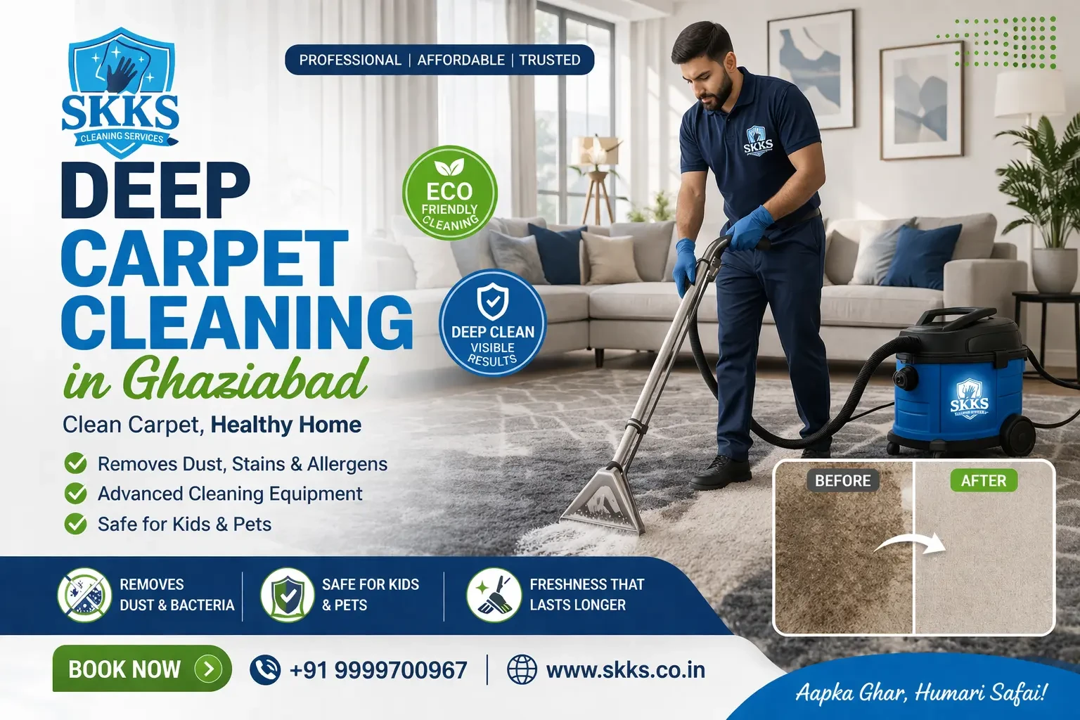 Professional carpet cleaning service in Ghaziabad by SKKS Cleaning Services for deep cleaning and stain removal