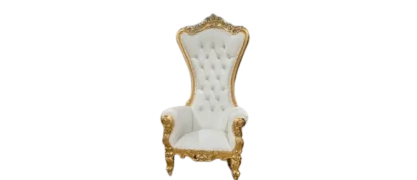 SKKS premium Maharaja chair cleaning showing a sanitized golden framed armchair with ornate carvings and velvet upholstery